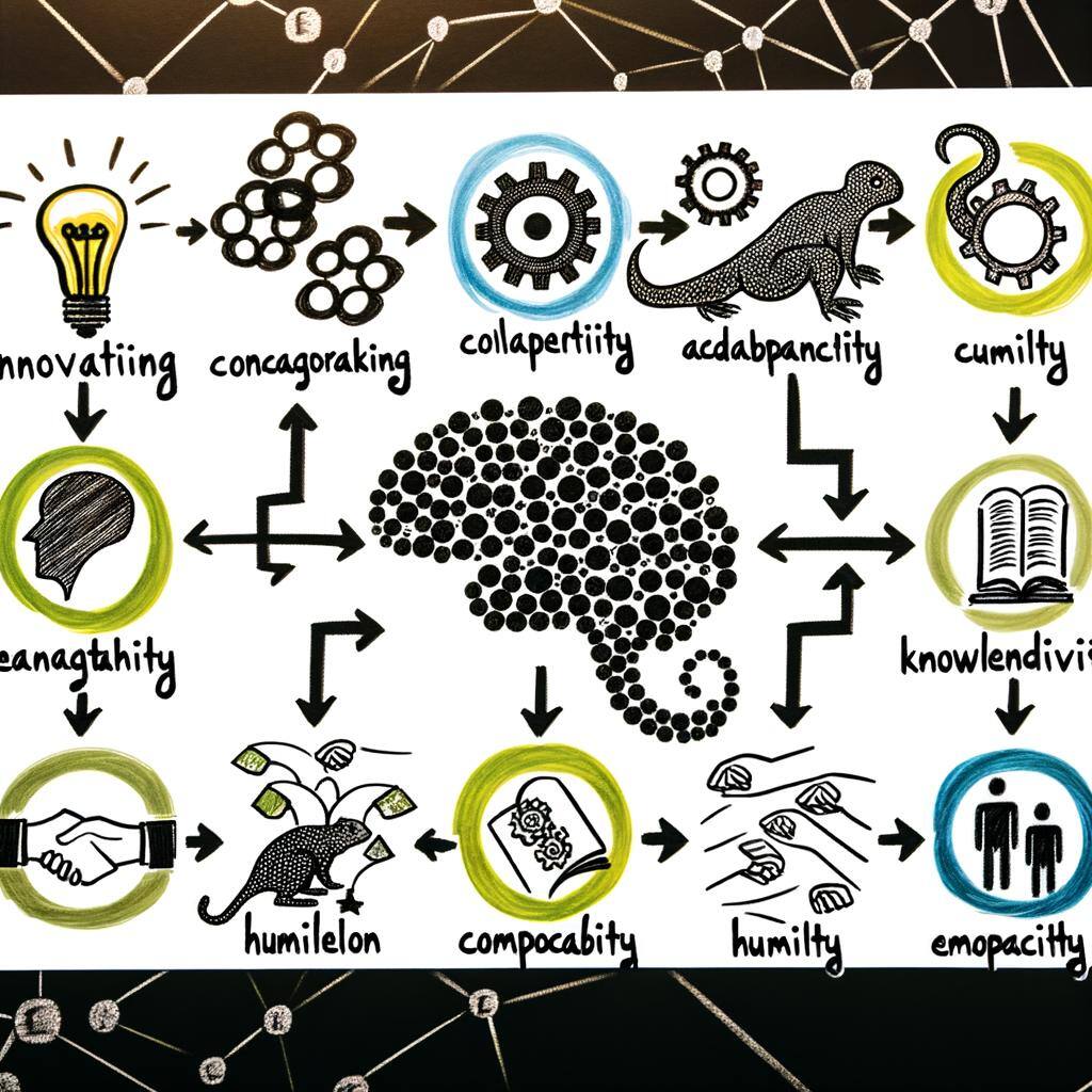 Enhance your leadership skills with innovative thinking, team collaboration, adaptability, knowledge sharing, humility, proactivity, and the ability t